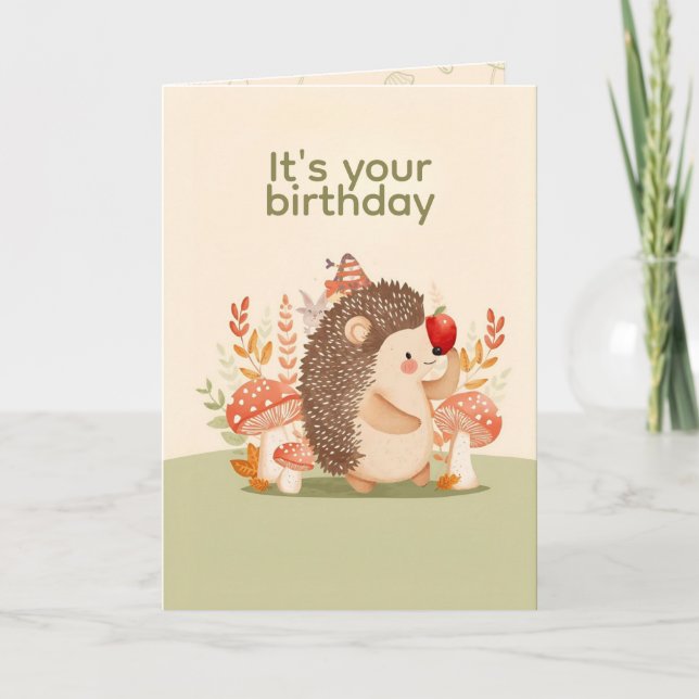 Personalized Cute Hedgehog Birthday Card (Front)