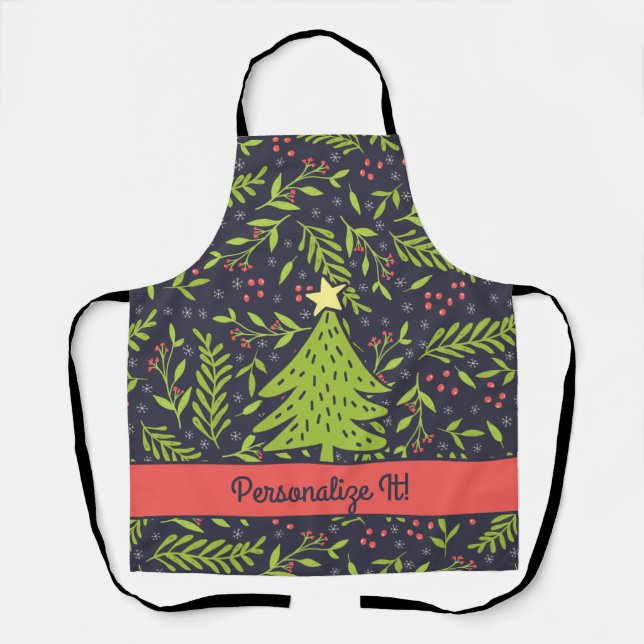 PERSONALIZED Cute Holiday Evergreens Apron (Front)