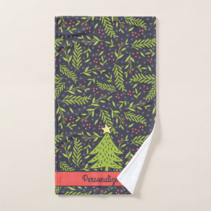 PERSONALIZED Cute Holiday Evergreens Hand Towel
