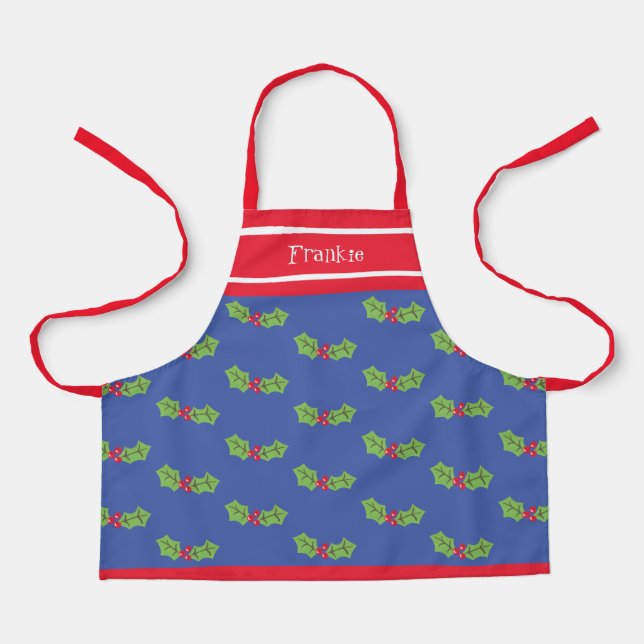 Personalized Cute Holly & Berries Christmas Apron (Front)