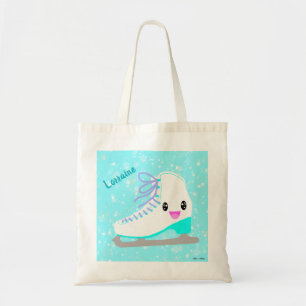 Personalized Cute Ice Skate Kawaii Blue Skating Tote Bag