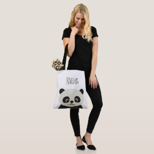 Personalized cute illustration panda bear tote bag