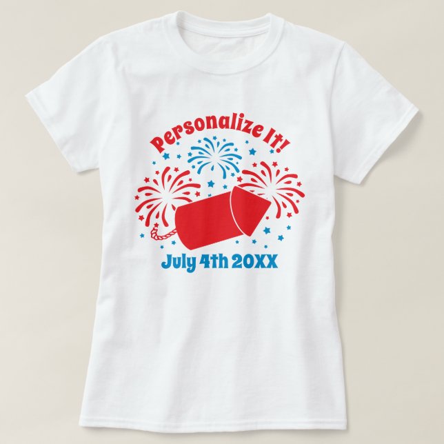 PERSONALIZED Cute July 4th Fireworks T-Shirt (Design Front)
