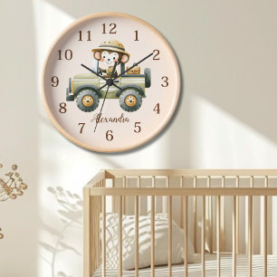 Personalized Cute Jungle Animals Kids  Clock