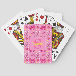 Personalized Cute Kawaii Girly Pink Bows Monogram Playing Cards