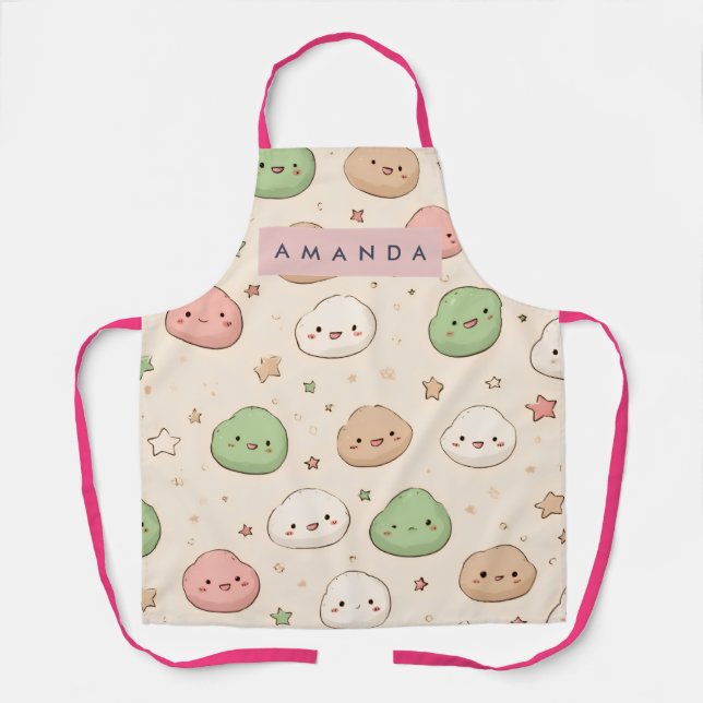 Personalized Cute Kawaii Mochi Pattern Apron (Front)