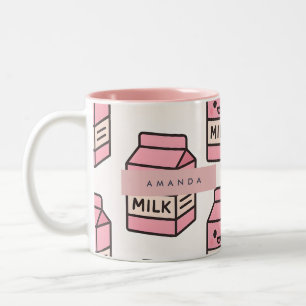 Personalized Cute Kawaii Pink Milk Carton Design Two-Tone Coffee Mug