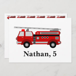 Personalized Cute Kids Red Firetruck Invitation