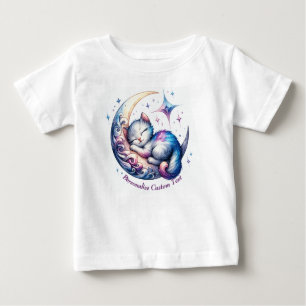 Personalized Cute Kitten Sleeping on a Half Moon Baby T-Shirt
