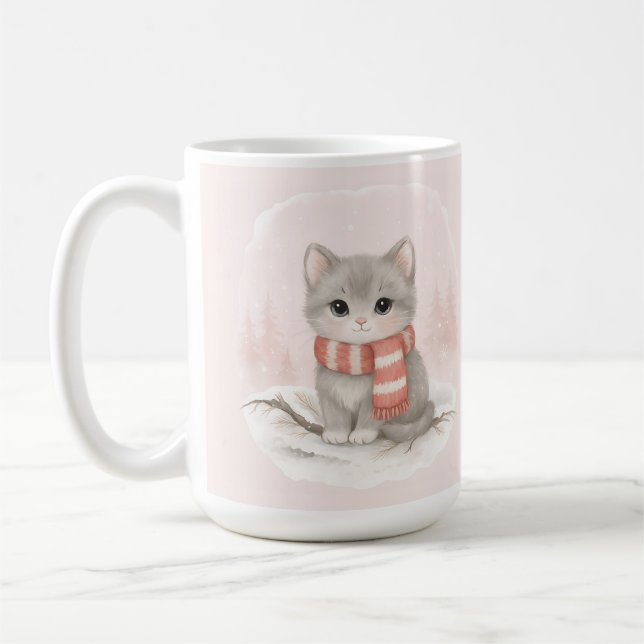 Personalized Cute Kitten Winter Mug (Left)