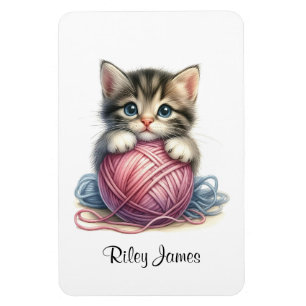 Personalized Cute Kitten with Ball of Yarn Magnet