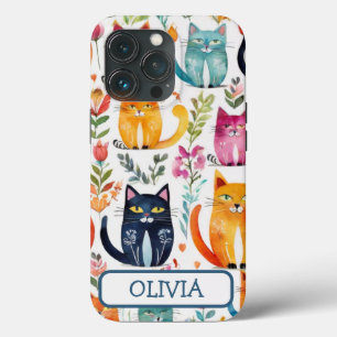 Personalized Cute Kittens and Flowers Pattern iPhone 13 Pro Case