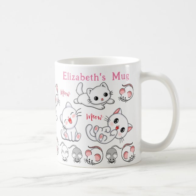Personalized Cute Kittens and Mice  Kids' Mug (Right)