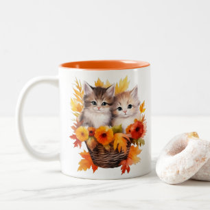 Personalized Cute Kittens Cats in Basket Two-Tone Coffee Mug