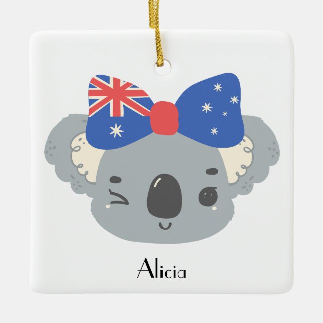 Personalized Cute Koala Australian Christmas Ceramic Ornament (Front)