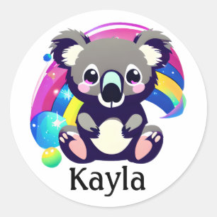 Personalized Cute Koala Bear and Rainbow Classic Round Sticker