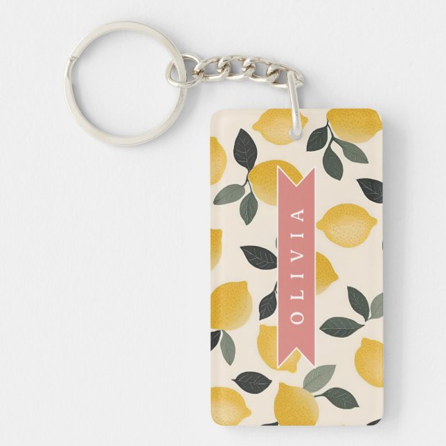 Personalized Cute Lemon Pattern Fresh Summer Key Ring (Front)