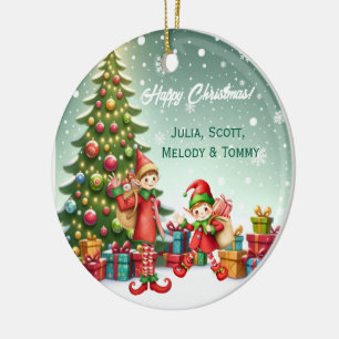 Personalized Cute Little Elf Christmas Photo Ceramic Ornament