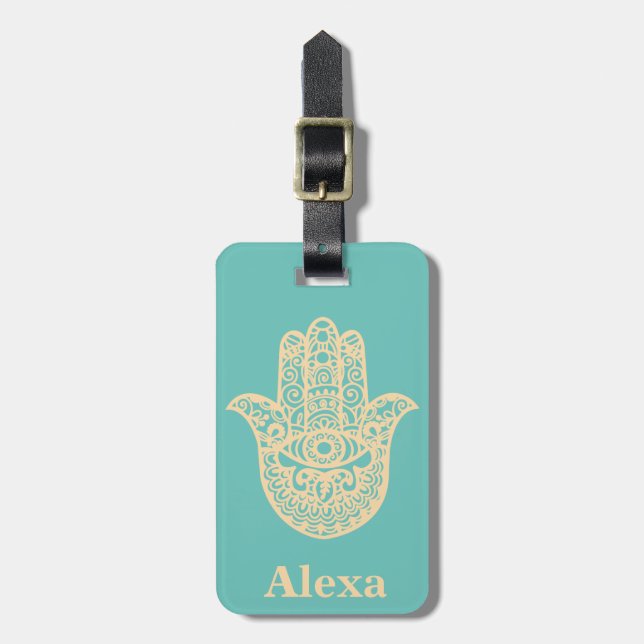 Personalized Cute lucky hamsa hand Luggage Tag (Front Vertical)