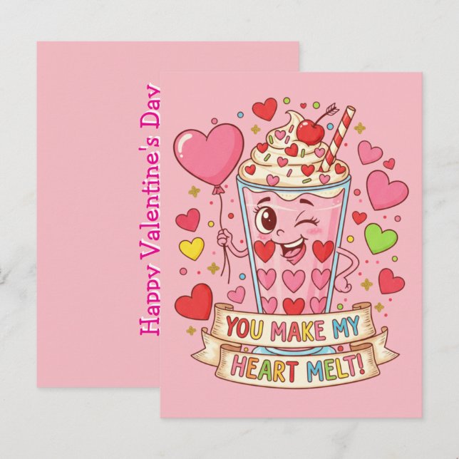 Personalized Cute Milkshake Classroom Valentine Postcard (Front/Back)