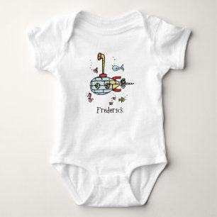Personalized Cute Nautical Submarine Under Water Baby Bodysuit