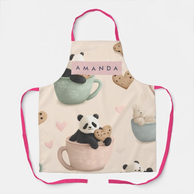 Personalized Cute Panda and Bear Pattern Apron (Front)