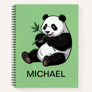 Personalized Cute Panda Bear Greenery Bamboo Notebook