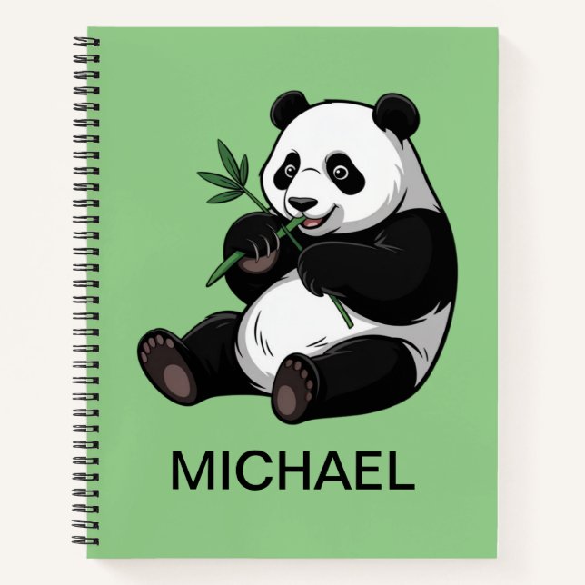Personalized Cute Panda Bear Greenery Bamboo Notebook (Front)