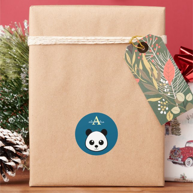 Personalized Cute Panda Bear Monogram Sticker  (Holiday)