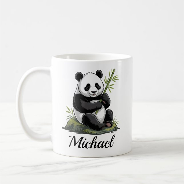 Personalized Cute Panda Bear With Greenery Bamboo Coffee Mug (Left)
