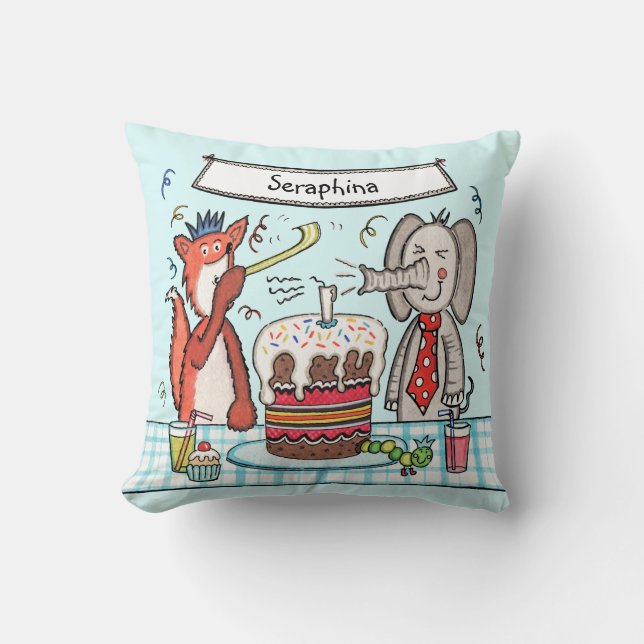Personalized Cute Party Animals Square Cushion (Front)