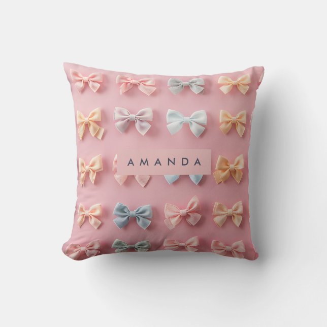 Personalized Cute Pastel Bow Charm Cushion (Front)