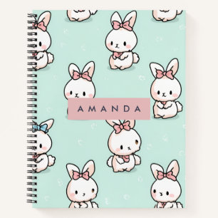 Personalized Cute Pastel Bunny Pattern Notebook