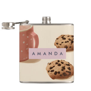 Personalized Cute Pastel Cookies & Milk  Hip Flask
