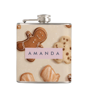 Personalized Cute Pastel Gingerbread Cookie Hip Flask