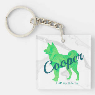 Personalized Cute Pastel Green Shiba Inu Keychain 