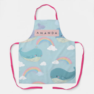 Personalized Cute Pastel Whale and Rainbow Pattern Apron