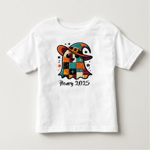 Personalized Cute Patchwork Ghost Halloween Toddler T-Shirt