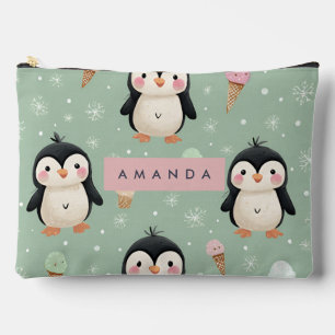 Personalized Cute Penguin & Ice Cream Pattern Accessory Pouch