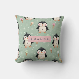 Personalized Cute Penguin & Ice Cream Pattern Cushion
