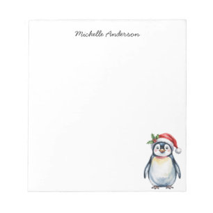 Personalized Cute Penguin in Santa Hat Christmas  Notepad