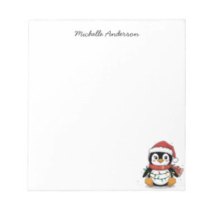 Personalized Cute Penguin in Santa Hat Christmas  Notepad