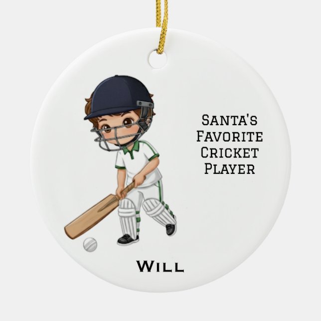 Personalized Cute Personalized Cricket Player Ceramic Ornament (Front)