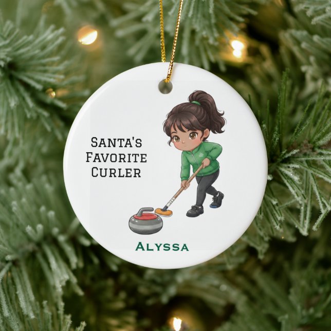 Personalized Cute Personalized Curler/Curling  Ceramic Ornament (Tree)
