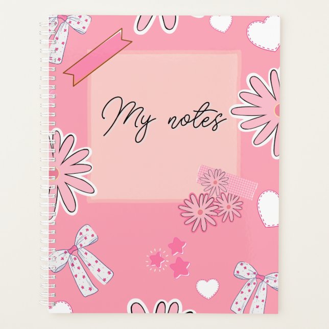Personalized Cute Pink, Aesthetic “My Notes”  Planner (Front)