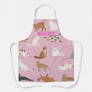 Personalized Cute Pink Cat Pattern Gift Cat Lover Apron