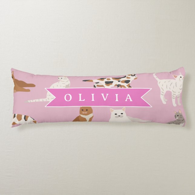 Personalized Cute Pink Cat Pattern Gift Cat Lover Body Cushion (Front)
