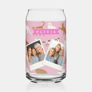 Personalized Cute Pink Cat Pattern Gift Cat Lover Can Glass