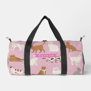 Personalized Cute Pink Cat Pattern Gift Cat Lover Duffle Bag