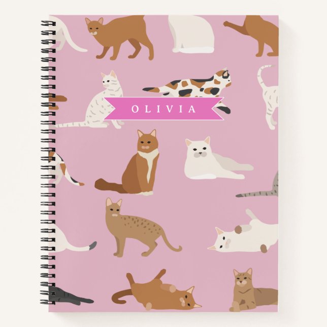 Personalized Cute Pink Cat Pattern Gift Cat Lover Notebook (Front)